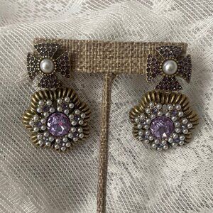 Vintage Lilac Rhinestone and Pearl Earrings